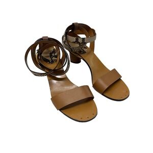 Gucci Brown Leather Snakeskin Ankle Wrap Block Heel Sandals Italy 39.5 9.5